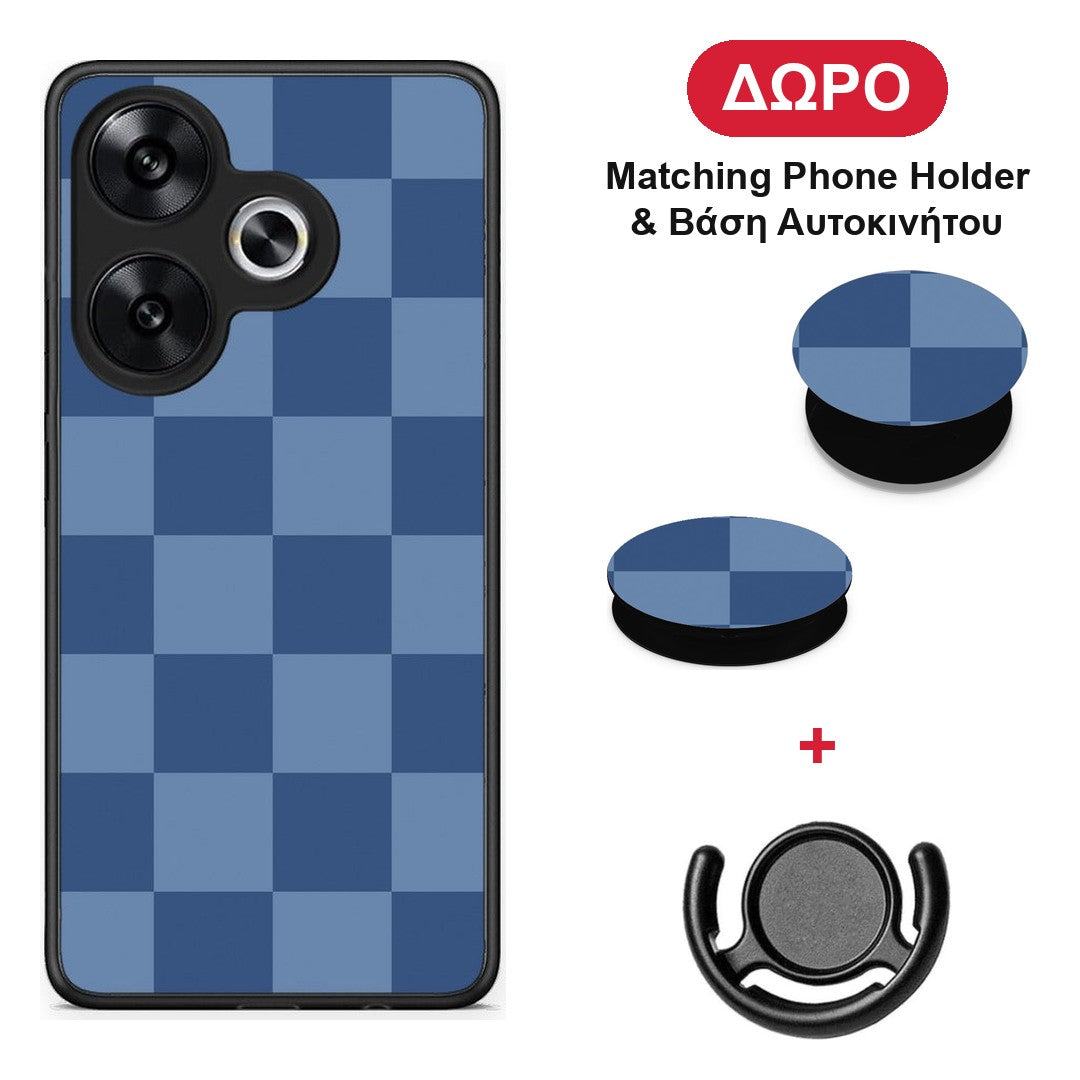 Denim Blue Checkerboard - Xiaomi Poco F6 θήκη + Δώρο Phone Holder & Βάση Αυτοκινήτου