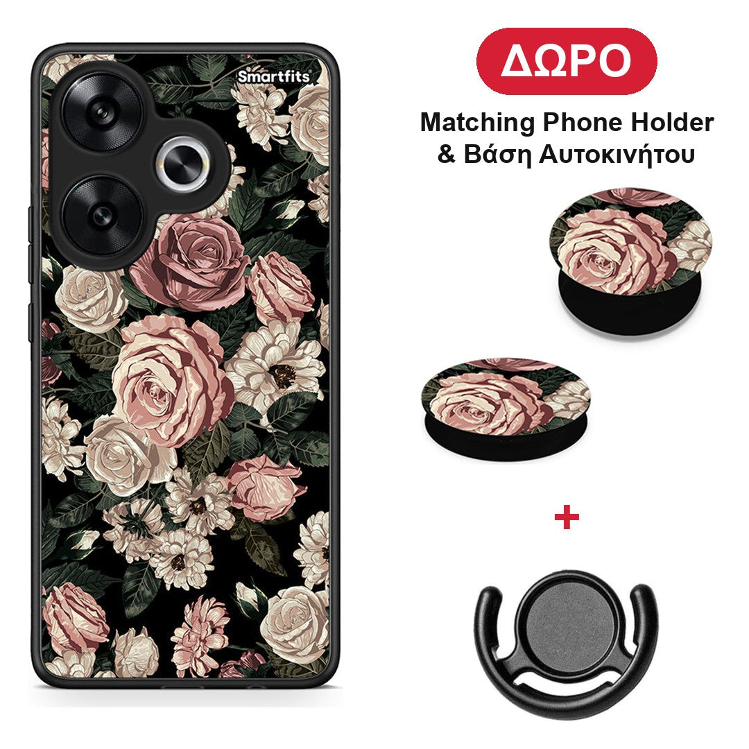 Flower Wild Roses - Xiaomi Poco F6 θήκη + Δώρο Phone Holder & Βάση Αυτοκινήτου