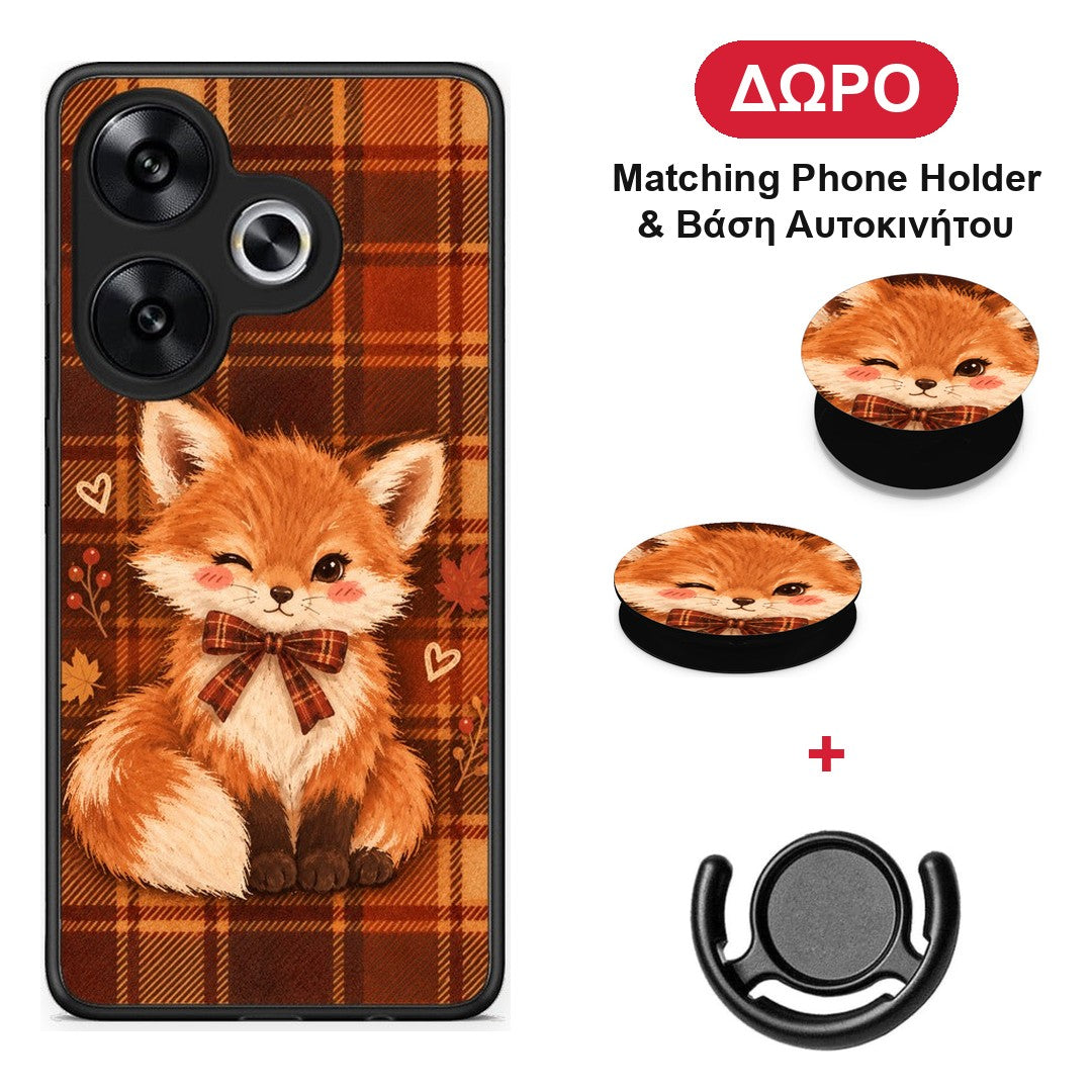 Fox on Autumn Tartan - Xiaomi Poco F6 θήκη + Δώρο Phone Holder & Βάση Αυτοκινήτου
