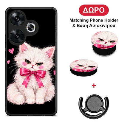 Grumpy Party Kitten on Black - Xiaomi Poco F6 θήκη + Δώρο Phone Holder & Βάση Αυτοκινήτου