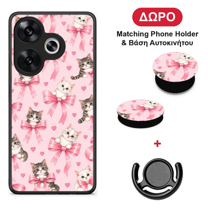 Kittens and Pink Bows on Pink - Xiaomi Poco F6 θήκη + Δώρο Phone Holder & Βάση Αυτοκινήτου