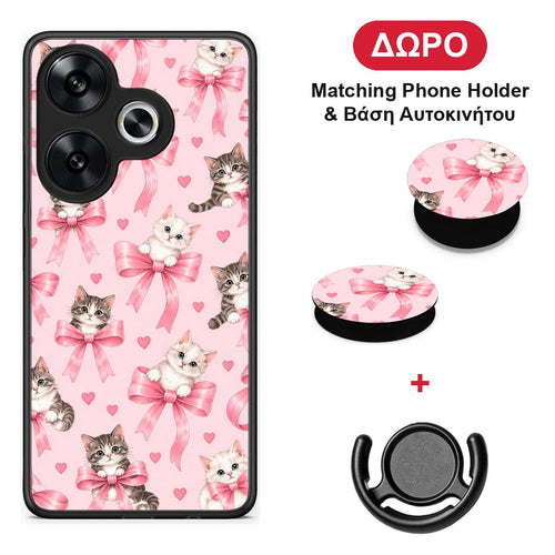 Kittens and Pink Bows on Pink - Xiaomi Poco F6 θήκη + Δώρο Phone Holder & Βάση Αυτοκινήτου