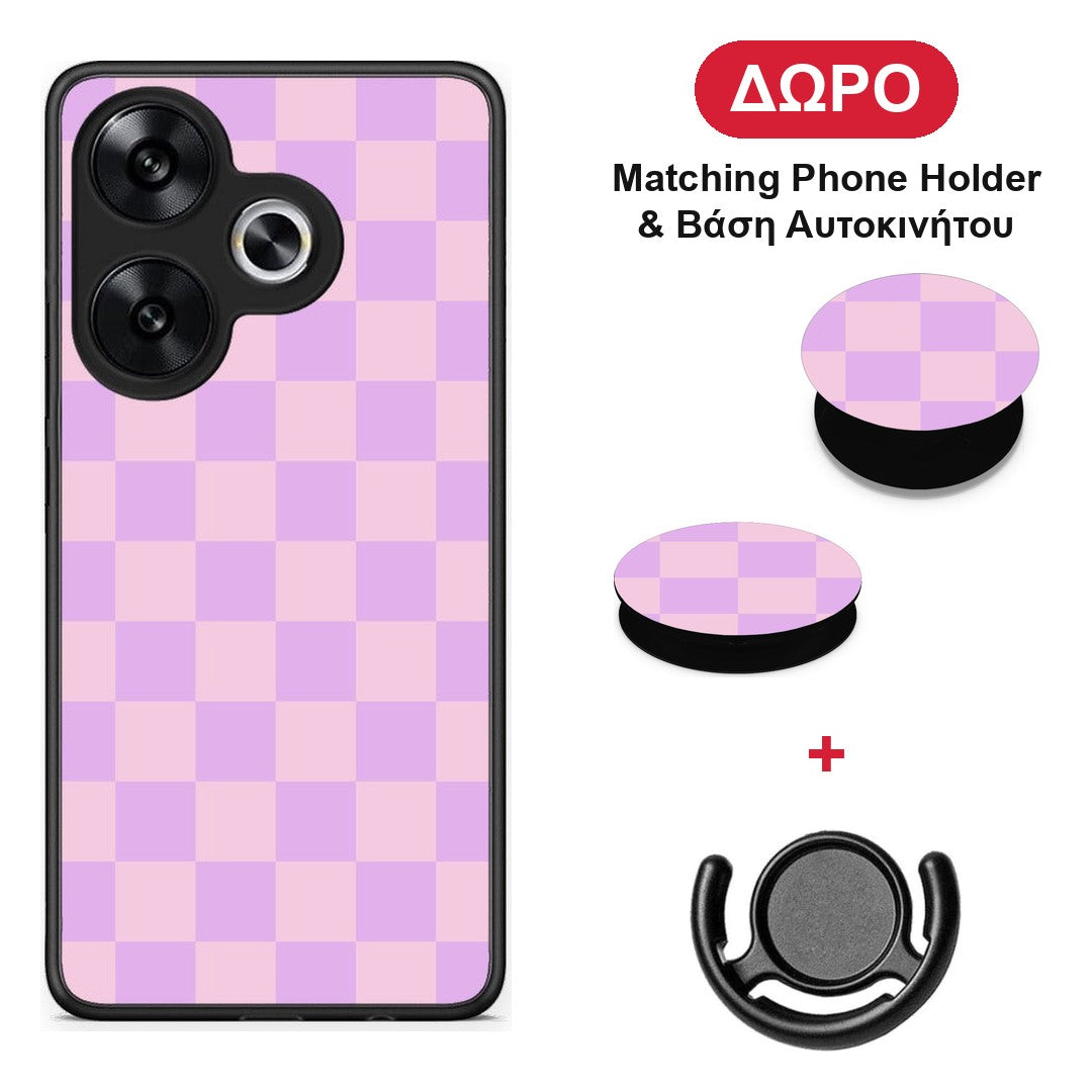 Lavender and Pink Checkerboard - Xiaomi Poco F6 θήκη + Δώρο Phone Holder & Βάση Αυτοκινήτου