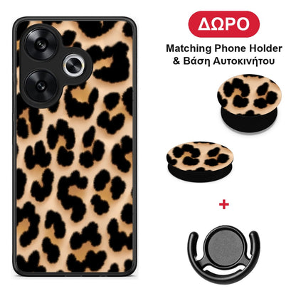 Leopard Print Tan Large - Xiaomi Poco F6 θήκη + Δώρο Phone Holder & Βάση Αυτοκινήτου