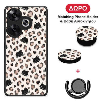 Leopard Spots and Black Cats on Cream - Xiaomi Poco F6 θήκη + Δώρο Phone Holder & Βάση Αυτοκινήτου