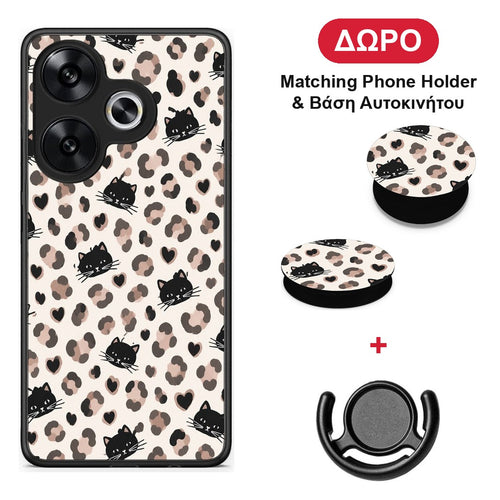 Leopard Spots and Black Cats on Cream - Xiaomi Poco F6 θήκη + Δώρο Phone Holder & Βάση Αυτοκινήτου