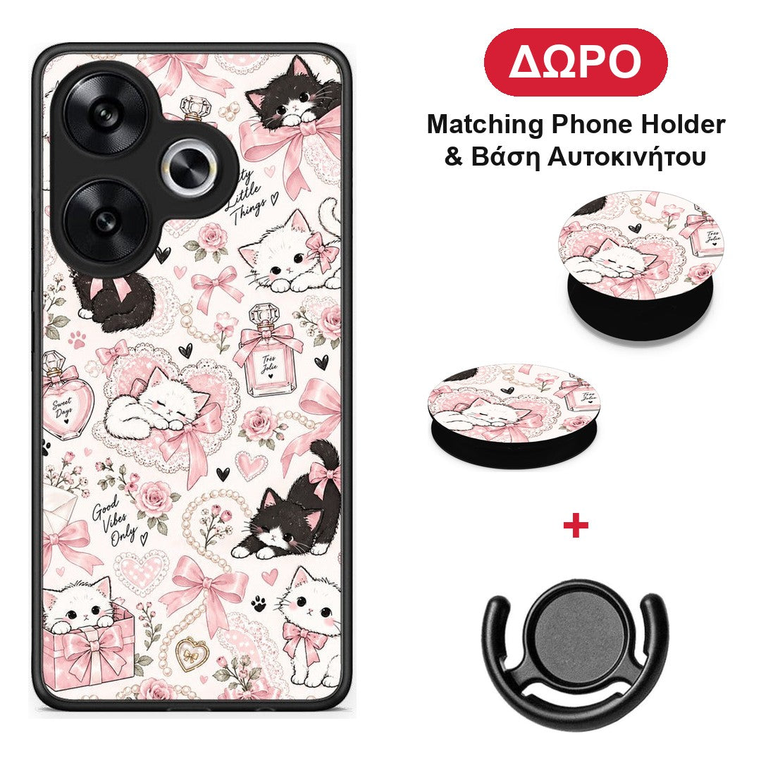 Pink Bows and Kittens Collage - Xiaomi Poco F6 θήκη + Δώρο Phone Holder & Βάση Αυτοκινήτου