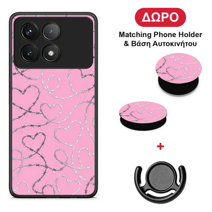Barbed Wire Hearts on Pink - Xiaomi Poco F6 Pro 5G θήκη + Δώρο Phone Holder & Βάση Αυτοκινήτου