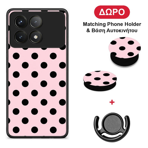 Black Polka Dots on Pink - Xiaomi Poco F6 Pro 5G θήκη + Δώρο Phone Holder & Βάση Αυτοκινήτου