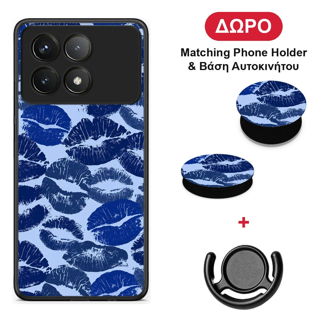 Blue Lipstick Kisses - Xiaomi Poco F6 Pro 5G θήκη + Δώρο Phone Holder & Βάση Αυτοκινήτου