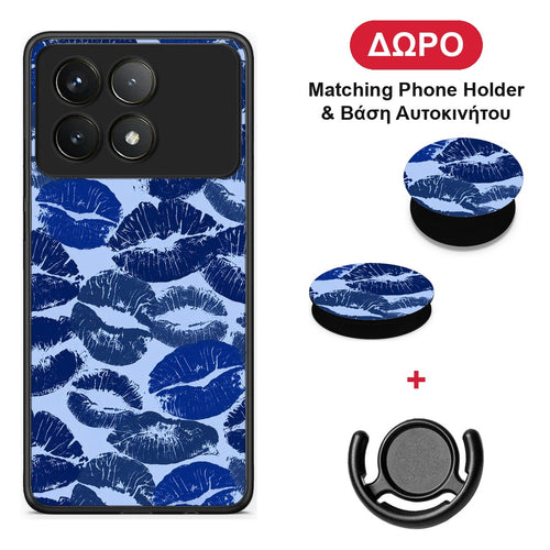 Blue Lipstick Kisses - Xiaomi Poco F6 Pro 5G θήκη + Δώρο Phone Holder & Βάση Αυτοκινήτου