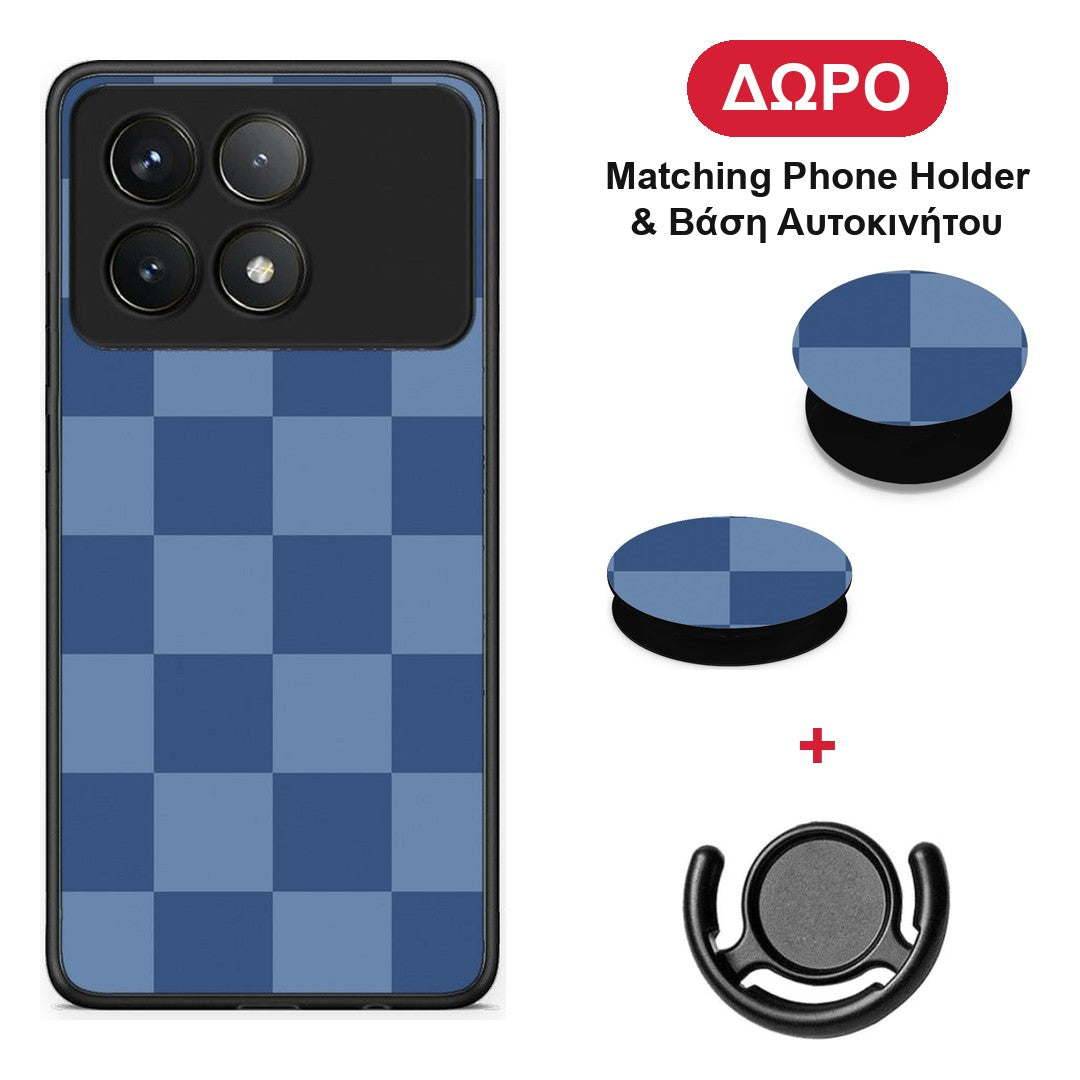 Denim Blue Checkerboard - Xiaomi Poco F6 Pro 5G θήκη + Δώρο Phone Holder & Βάση Αυτοκινήτου