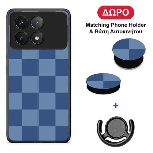 Denim Blue Checkerboard - Xiaomi Poco F6 Pro 5G θήκη + Δώρο Phone Holder & Βάση Αυτοκινήτου