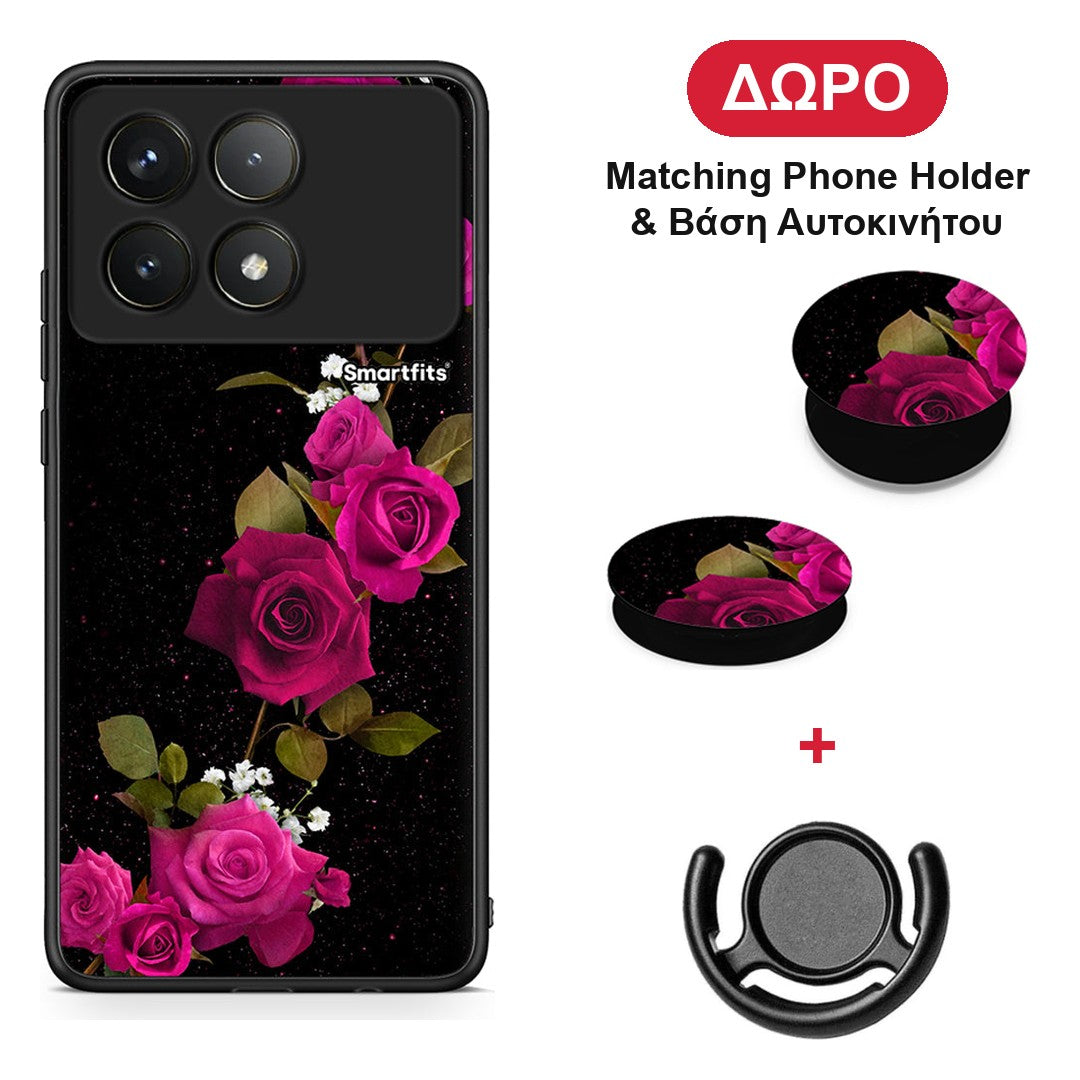 Flower Red Roses - Xiaomi Poco F6 Pro 5G θήκη + Δώρο Phone Holder & Βάση Αυτοκινήτου