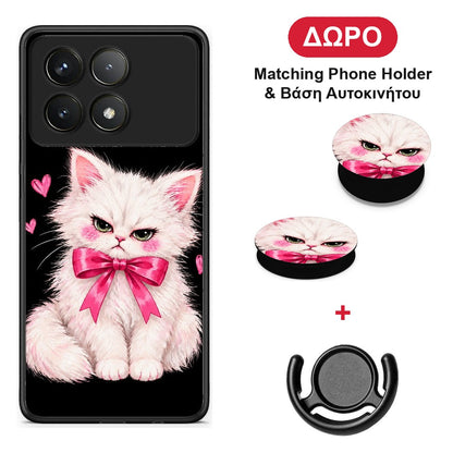 Grumpy Party Kitten on Black - Xiaomi Poco F6 Pro 5G θήκη + Δώρο Phone Holder & Βάση Αυτοκινήτου