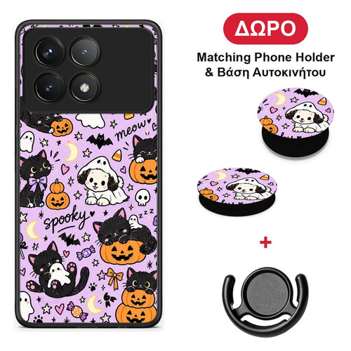 Halloween Black Cats on Lilac - Xiaomi Poco F6 Pro 5G θήκη + Δώρο Phone Holder & Βάση Αυτοκινήτου