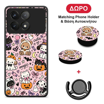 Halloween Cute Animals on Pink - Xiaomi Poco F6 Pro 5G θήκη + Δώρο Phone Holder & Βάση Αυτοκινήτου