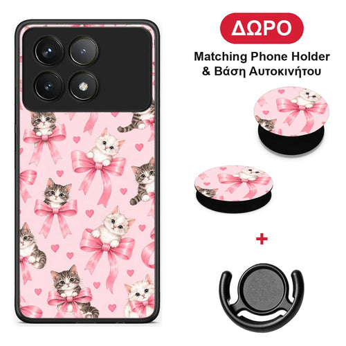 Kittens and Pink Bows on Pink - Xiaomi Poco F6 Pro 5G θήκη + Δώρο Phone Holder & Βάση Αυτοκινήτου