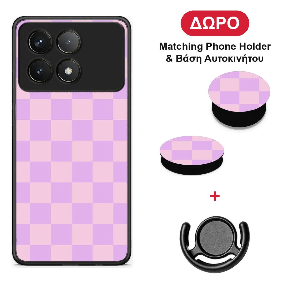 Lavender and Pink Checkerboard - Xiaomi Poco F6 Pro 5G θήκη + Δώρο Phone Holder & Βάση Αυτοκινήτου