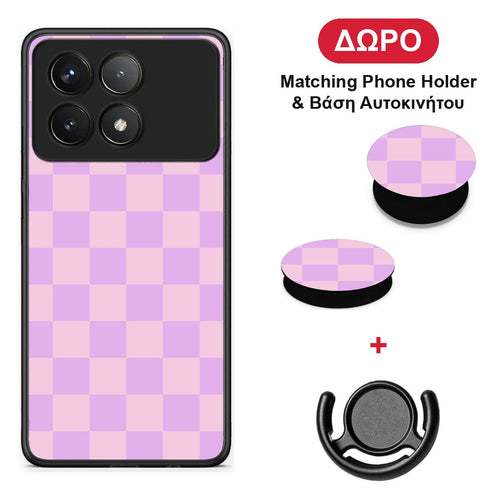 Lavender and Pink Checkerboard - Xiaomi Poco F6 Pro 5G θήκη + Δώρο Phone Holder & Βάση Αυτοκινήτου