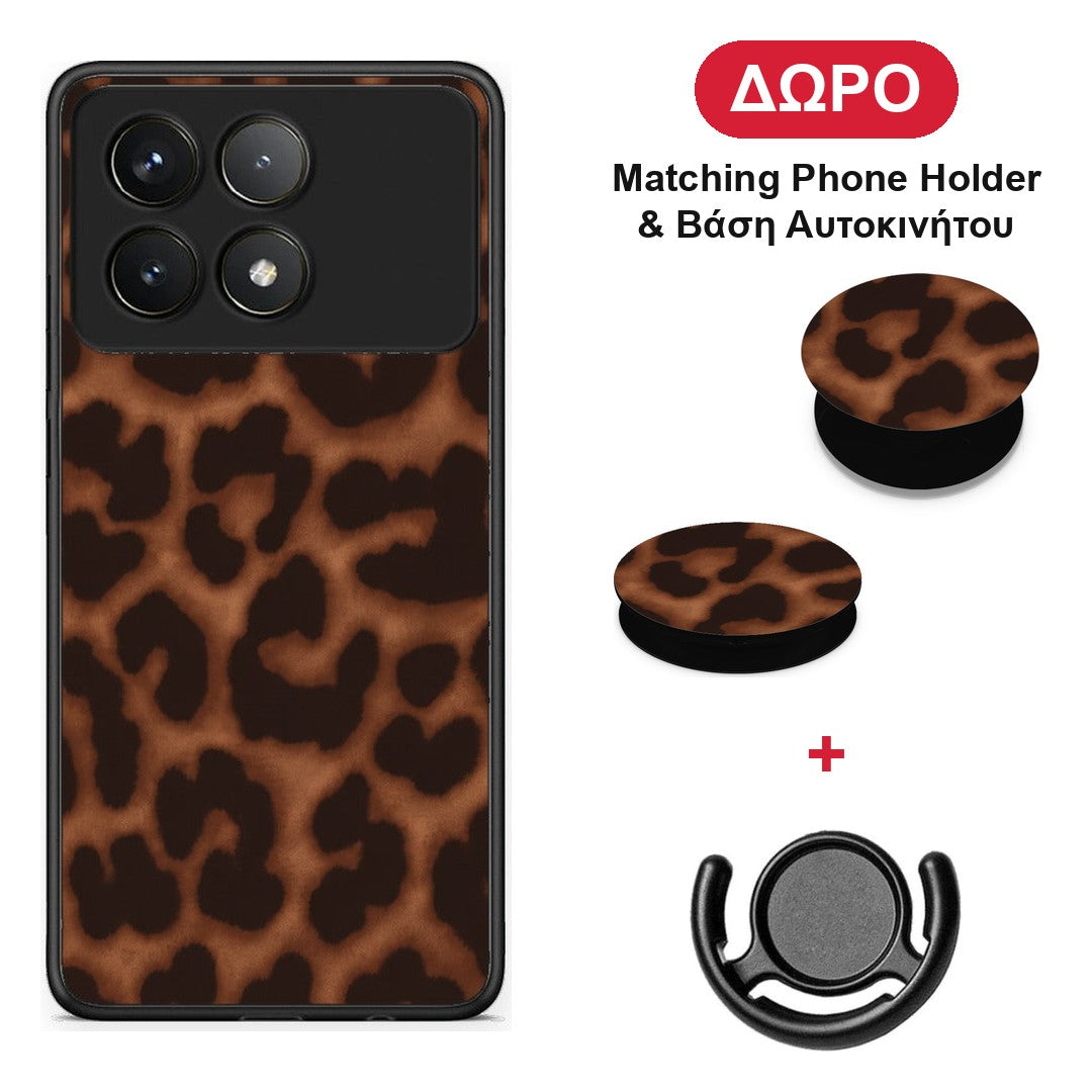 Leopard Print Dark Brown - Xiaomi Poco F6 Pro 5G θήκη + Δώρο Phone Holder & Βάση Αυτοκινήτου