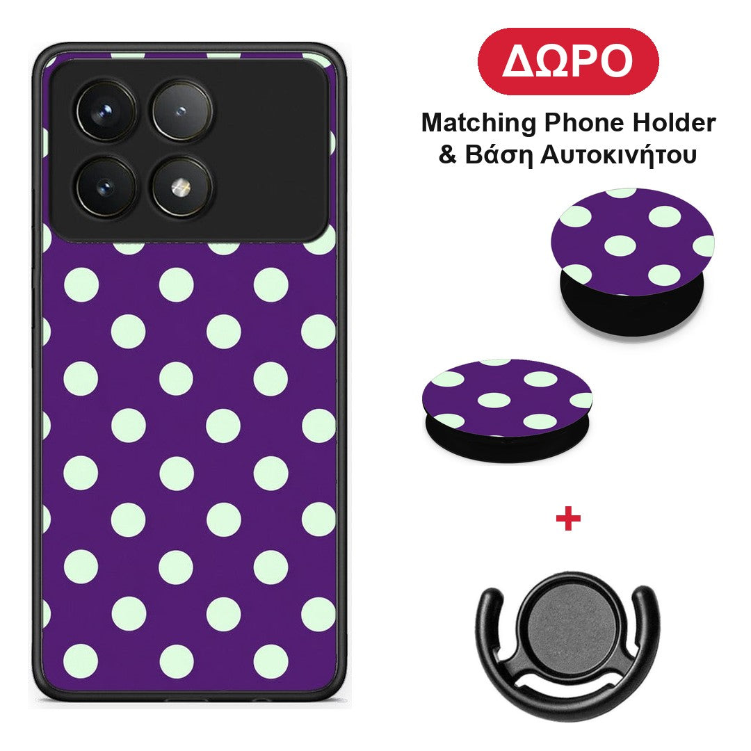 Mint Polka Dots on Purple - Xiaomi Poco F6 Pro 5G θήκη + Δώρο Phone Holder & Βάση Αυτοκινήτου