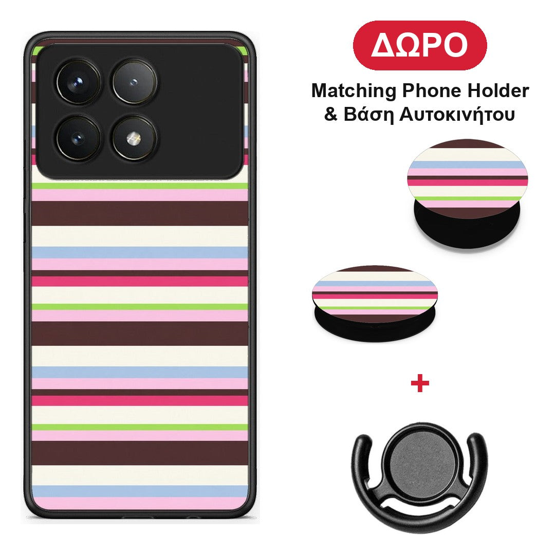 Multicolour Horizontal Stripes - Xiaomi Poco F6 Pro 5G θήκη + Δώρο Phone Holder & Βάση Αυτοκινήτου