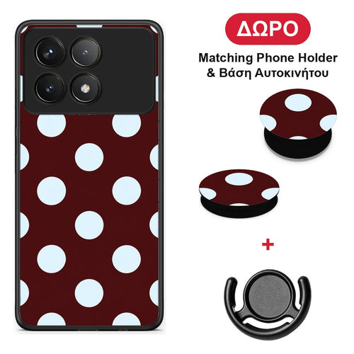 Pale Blue Large Polka Dots on Burgundy - Xiaomi Poco F6 Pro 5G θήκη + Δώρο Phone Holder & Βάση Αυτοκινήτου
