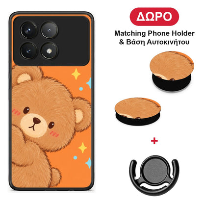 Peekaboo Teddy on Orange - Xiaomi Poco F6 Pro 5G θήκη + Δώρο Phone Holder & Βάση Αυτοκινήτου