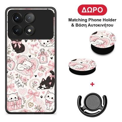 Pink Bows and Kittens Collage - Xiaomi Poco F6 Pro 5G θήκη + Δώρο Phone Holder & Βάση Αυτοκινήτου