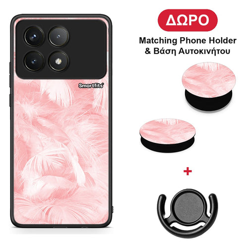 Boho Pink Feather - Xiaomi Poco F6 Pro 5G θήκη + Δώρο Phone Holder & Βάση Αυτοκινήτου
