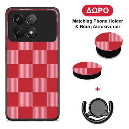 Red and Pink Striped Checks - Xiaomi Poco F6 Pro 5G θήκη + Δώρο Phone Holder & Βάση Αυτοκινήτου