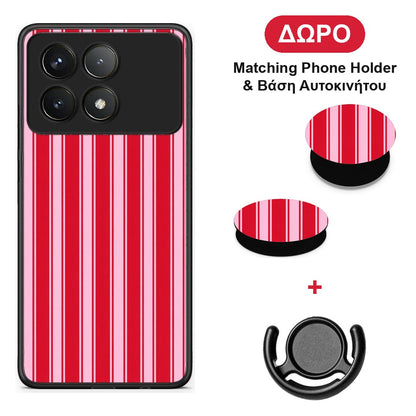 Red and Pink Vertical Pinstripes - Xiaomi Poco F6 Pro 5G θήκη + Δώρο Phone Holder & Βάση Αυτοκινήτου