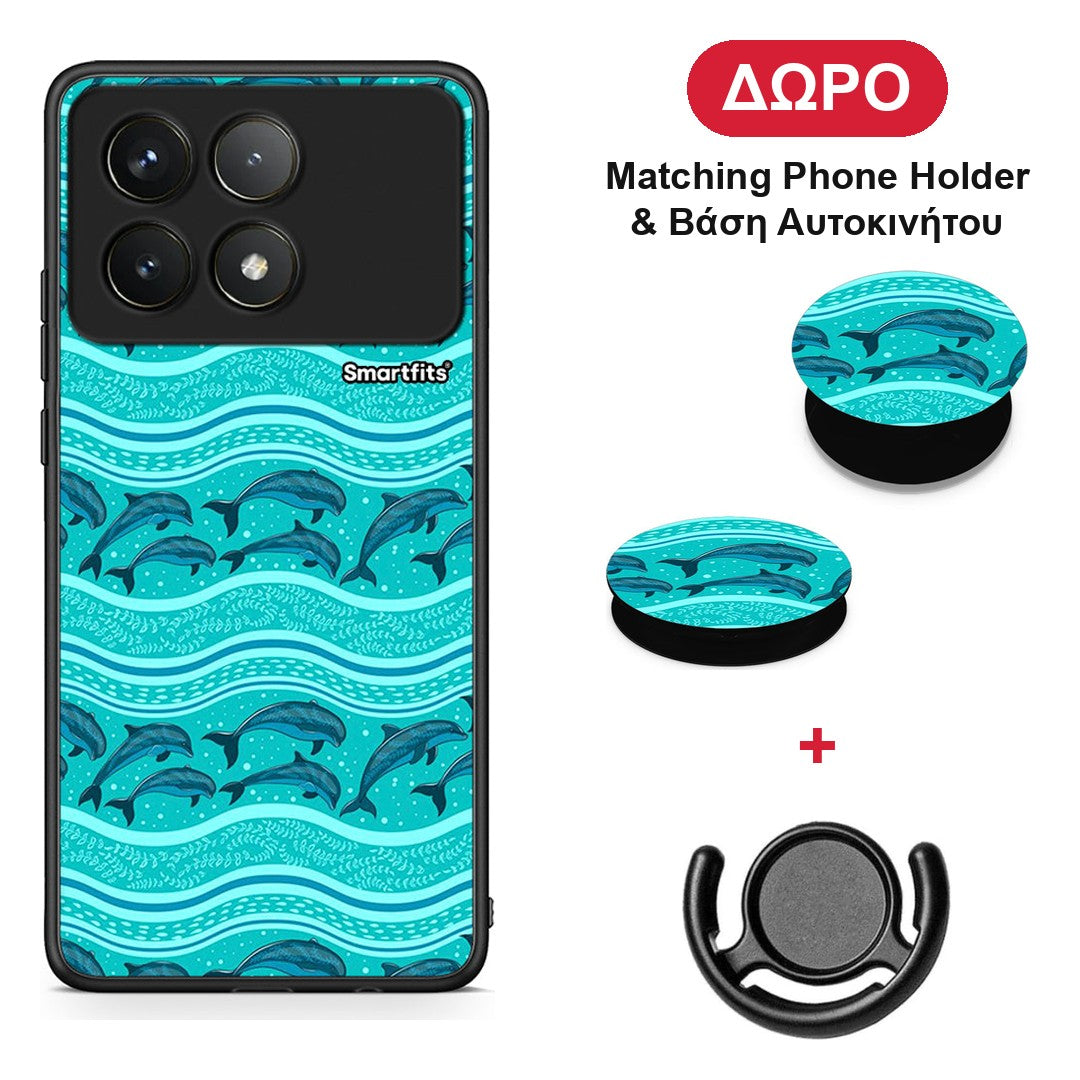 Swimming Dolphins - Xiaomi Poco F6 Pro 5G θήκη + Δώρο Phone Holder & Βάση Αυτοκινήτου