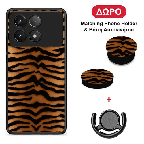 Tiger Print Orange and Black - Xiaomi Poco F6 Pro 5G θήκη + Δώρο Phone Holder & Βάση Αυτοκινήτου