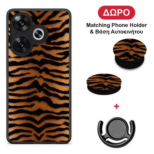 Tiger Print Orange and Black - Xiaomi Poco F6 θήκη + Δώρο Phone Holder & Βάση Αυτοκινήτου