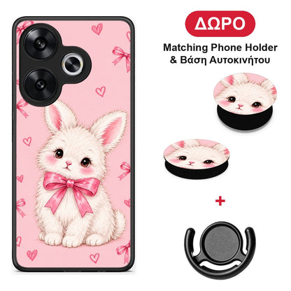 White Bunny and Pink Bows - Xiaomi Poco F6 θήκη + Δώρο Phone Holder & Βάση Αυτοκινήτου