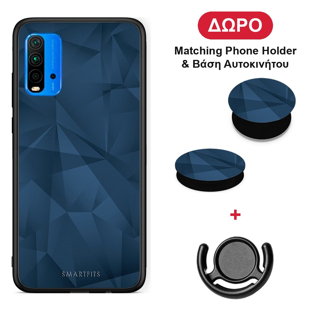 Geometric Blue Abstract - Xiaomi Poco M3 θήκη + Δώρο Phone Holder & Βάση Αυτοκινήτου