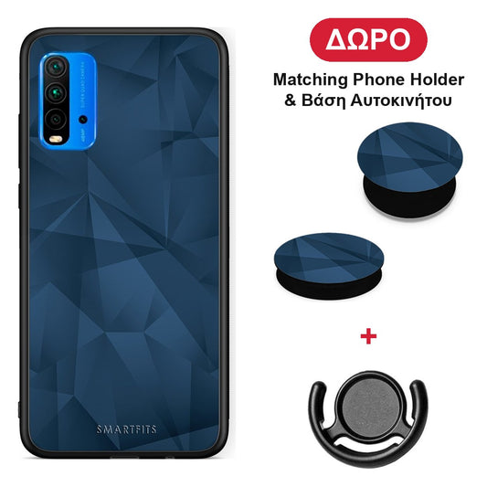 Geometric Blue Abstract - Xiaomi Poco M3 θήκη + Δώρο Phone Holder & Βάση Αυτοκινήτου