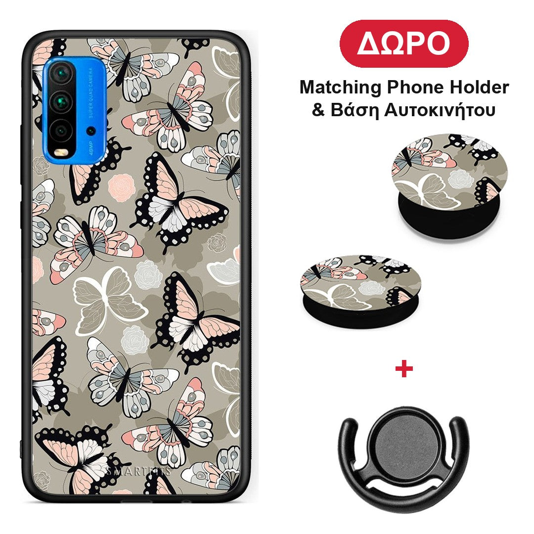 Boho Butterflies - Xiaomi Poco M3 θήκη + Δώρο Phone Holder & Βάση Αυτοκινήτου