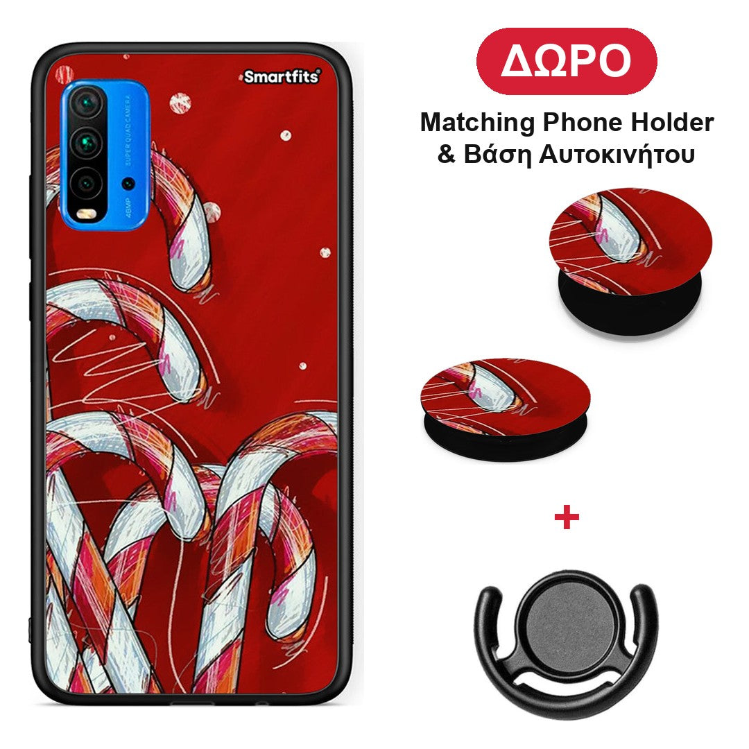 Candy Cane - Xiaomi Poco M3 θήκη + Δώρο Phone Holder & Βάση Αυτοκινήτου