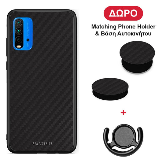 Carbon Black - Xiaomi Poco M3 θήκη + Δώρο Phone Holder & Βάση Αυτοκινήτου