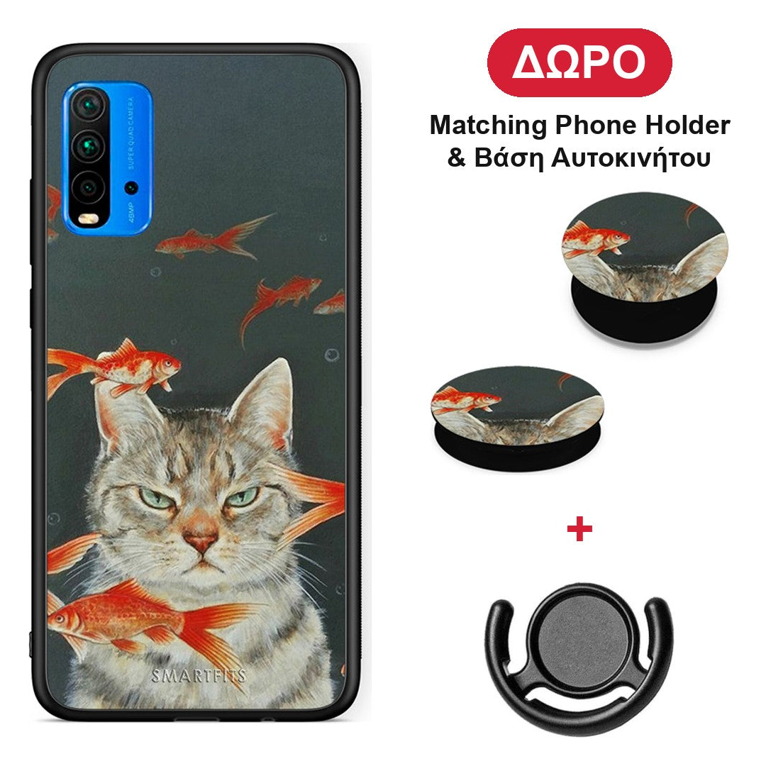 Cat Goldfish - Xiaomi Poco M3 θήκη + Δώρο Phone Holder & Βάση Αυτοκινήτου