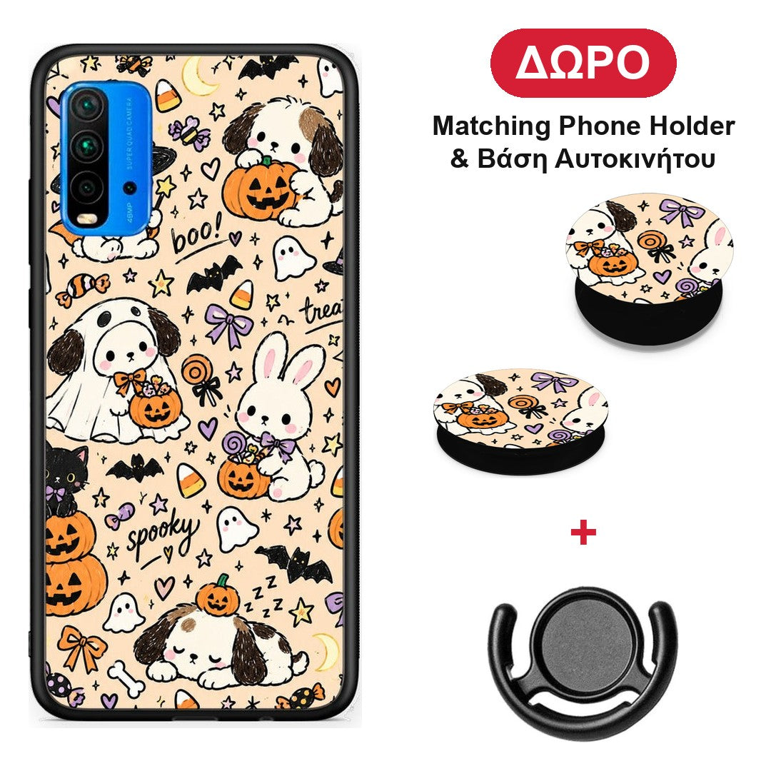 Halloween Puppies and Friends on Cream - Xiaomi Poco M3 θήκη + Δώρο Phone Holder & Βάση Αυτοκινήτου