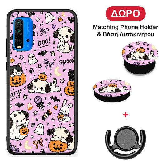 Halloween Puppies and Friends on Lilac - Xiaomi Poco M3 θήκη + Δώρο Phone Holder & Βάση Αυτοκινήτου