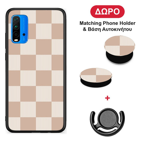 Latte and Cream Striped Checks - Xiaomi Poco M3 θήκη + Δώρο Phone Holder & Βάση Αυτοκινήτου