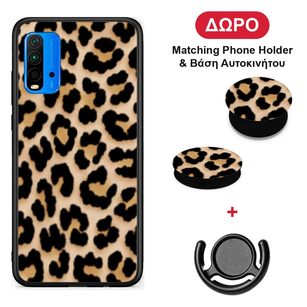 Leopard Print Tan Small - Xiaomi Poco M3 θήκη + Δώρο Phone Holder & Βάση Αυτοκινήτου