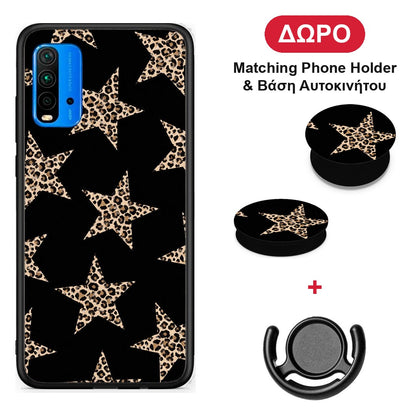 Leopard Stars on Black - Xiaomi Poco M3 θήκη + Δώρο Phone Holder & Βάση Αυτοκινήτου