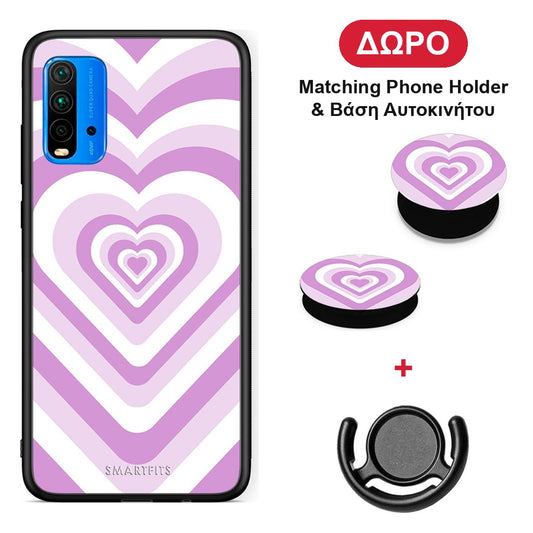 Lilac Hearts - Xiaomi Poco M3 θήκη + Δώρο Phone Holder & Βάση Αυτοκινήτου