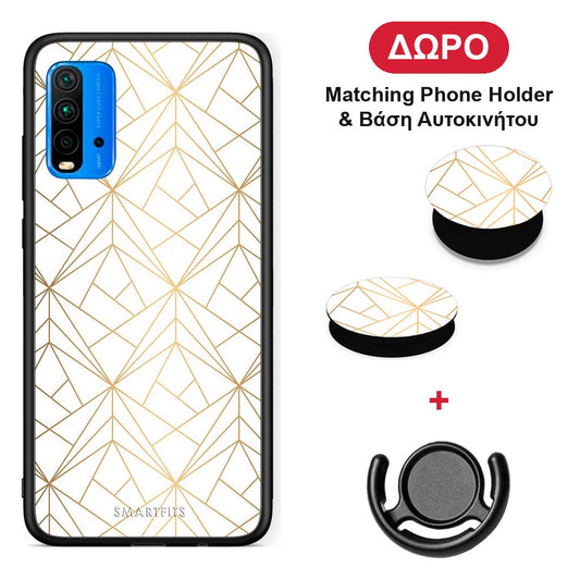 Geometric Luxury White - Xiaomi Poco M3 θήκη + Δώρο Phone Holder & Βάση Αυτοκινήτου